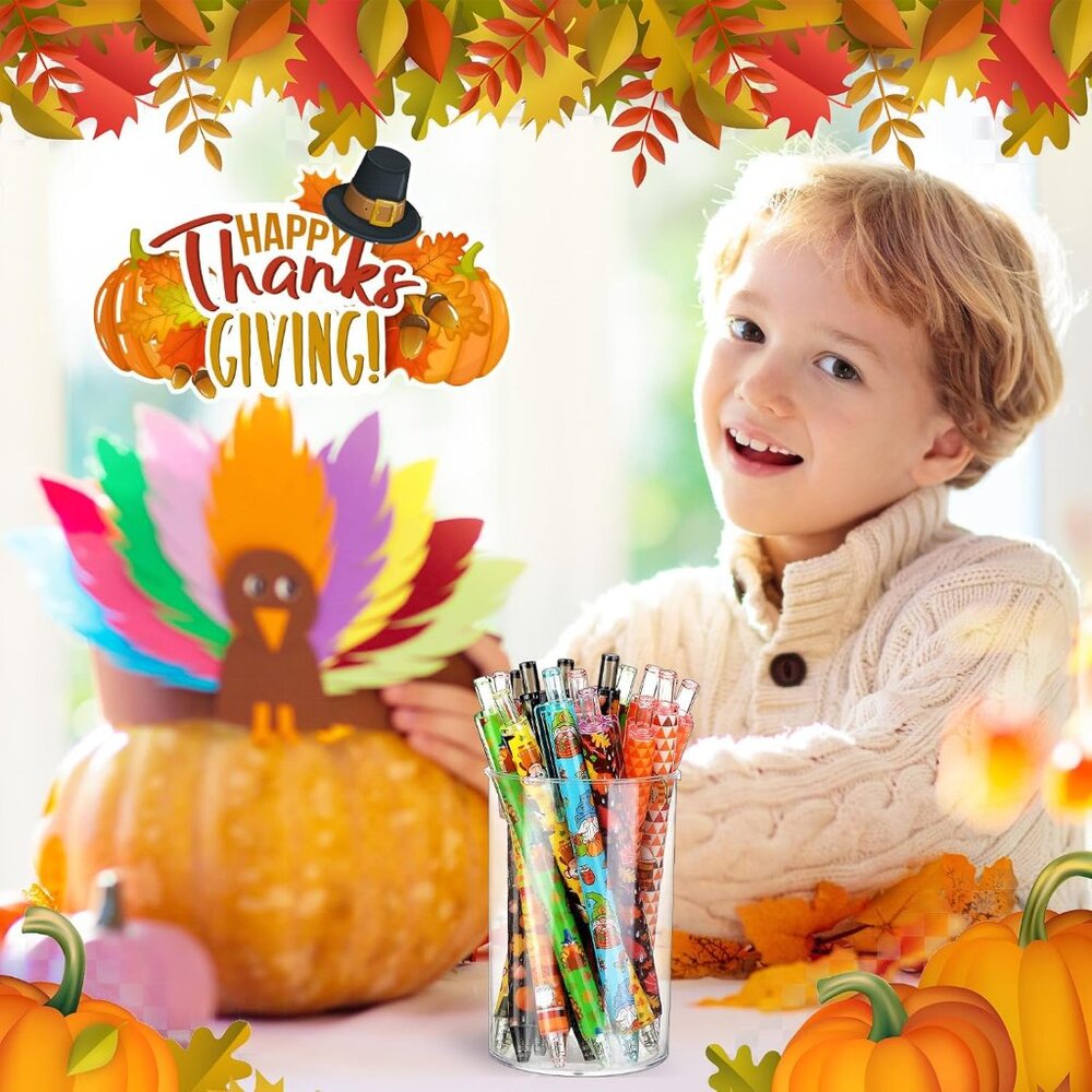 72 Pcs Fall Pens - Bulk Thanksgiving Day Ballpoint Pens - Pumpkin Leaf Gnome Ink - Picture 6 of 6